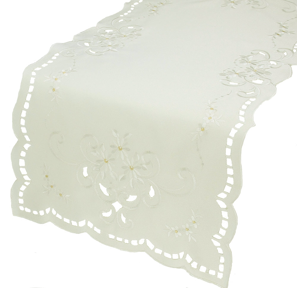 Xia Home Fashions Daisy Poliviscose Table Runner Embroidered Cutwork 15x54 Red