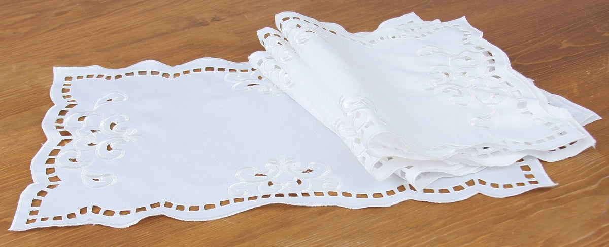 Xia Home Fashions Hampton Poliviscose Placemats Embroidered Cutwork 12x18 Set of 4 Ivory