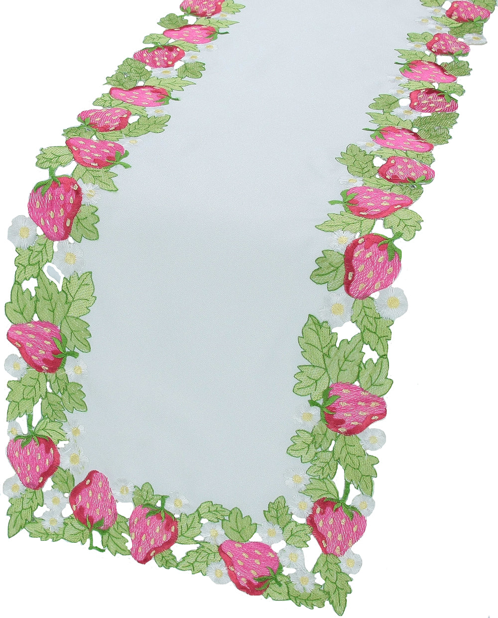 Xia Home Fashions Strawberry Floral Cutwork Embroidered Mini Table Runner 12x48 Inch Red Green White