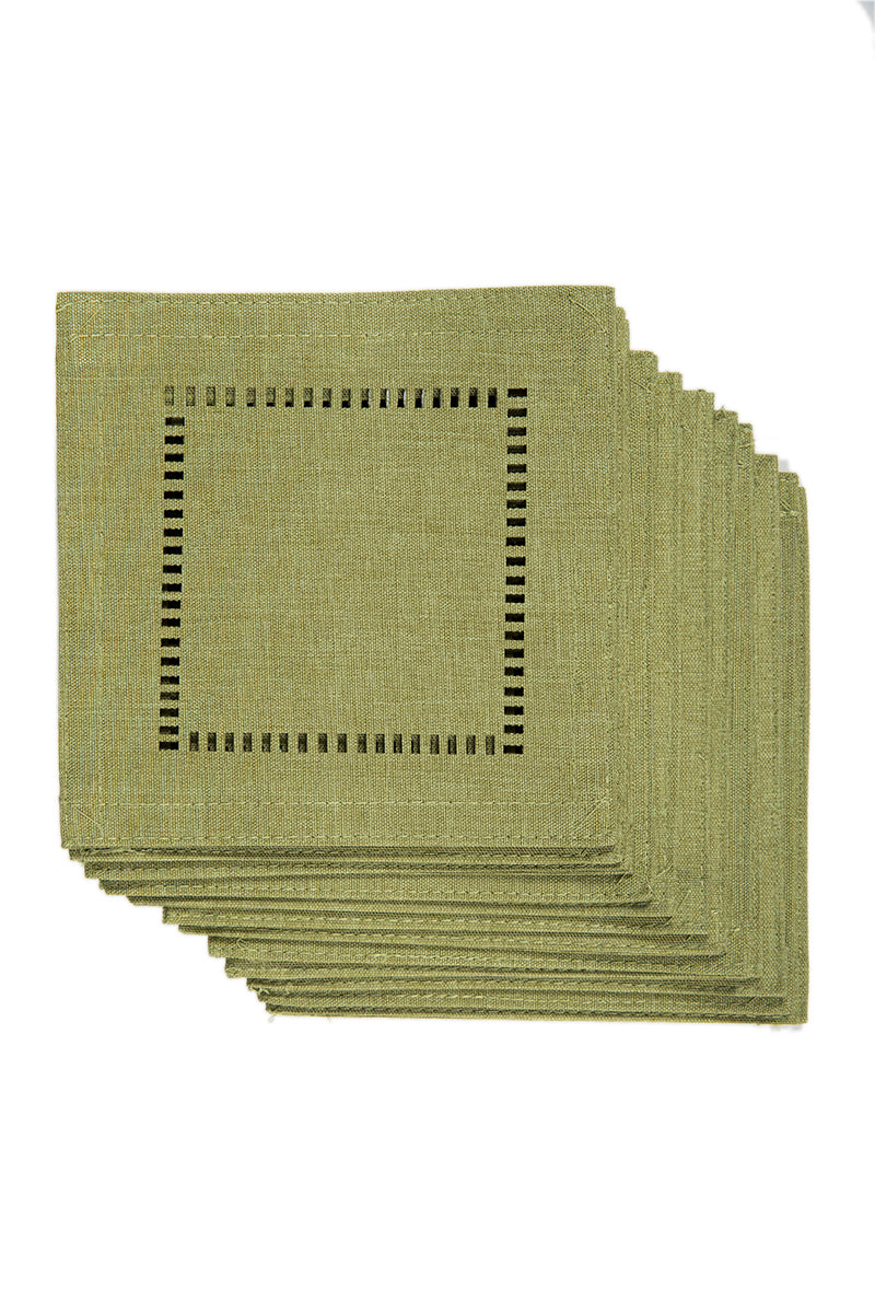 XD915918-Melrose Poliviscose Coasters Hemstitch Solid Set of 12 6x6 Spring Green