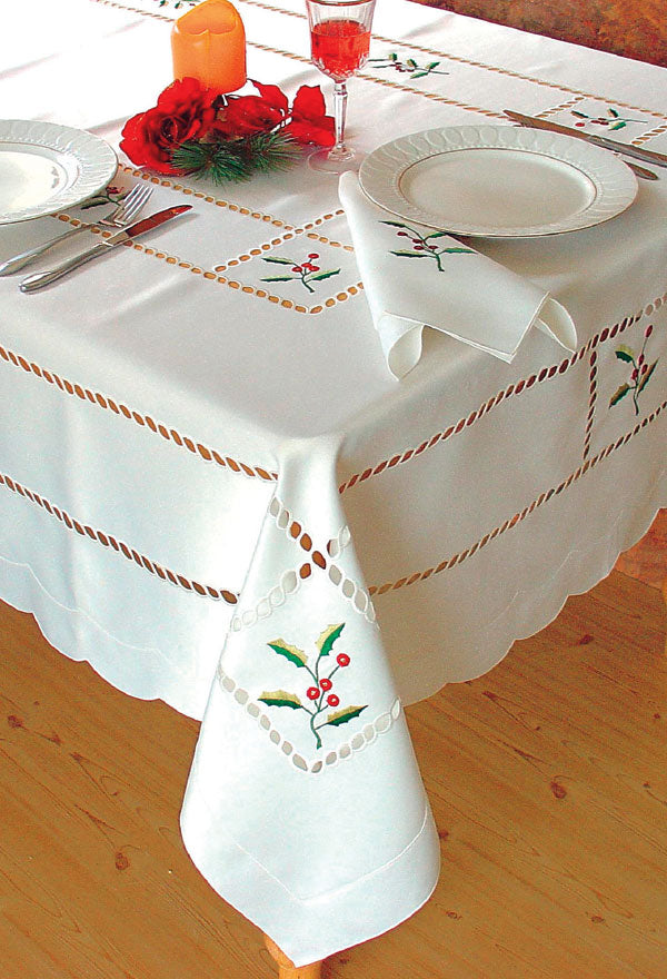 Xia Home Fashions Holly Berry Embroidered Cutwork Table Runner 15x72