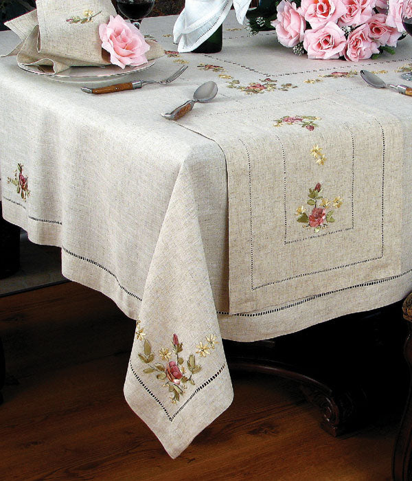 Xia Home Fashions Ribbon Rose Potholder Embroidery 8x8 Natural Set of 4