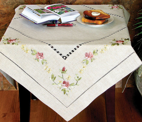 Xia Home Fashions Ribbon Rose Potholder Embroidery 8x8 Natural Set of 4