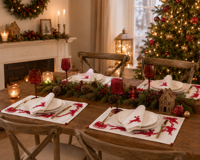 ML10107D Holiday Reindeer Crewel Embroidery Napkins Set of 4 20x20