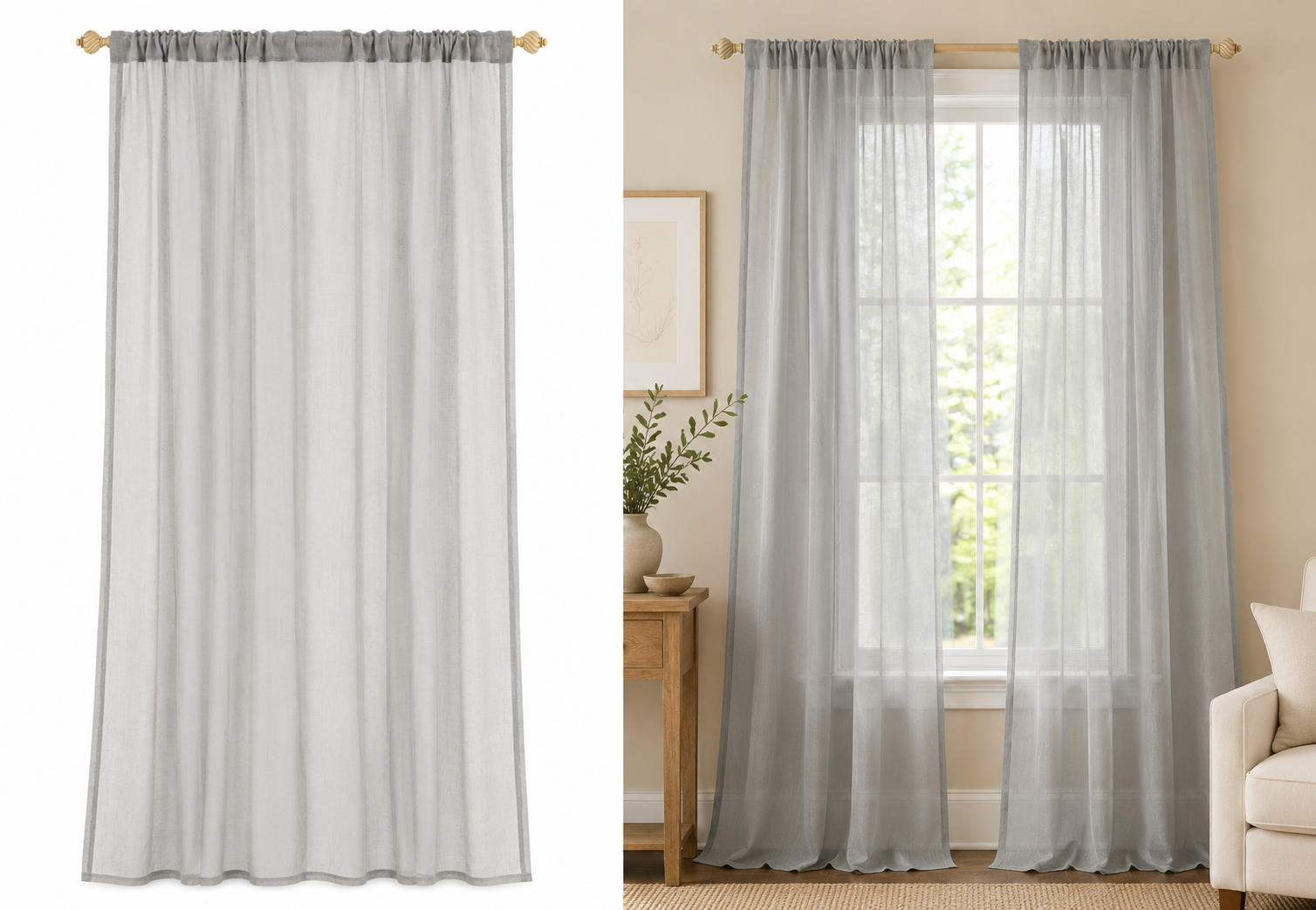 ML16606 Sierra Sheer Rod Pocket Curtain Panel 52x96 Gray Polyester