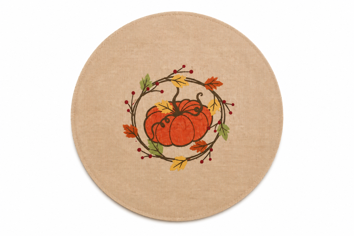 Rustic Pumpkin Wreath Polyester Placemats | Set of 4