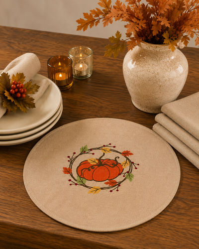 Rustic Pumpkin Wreath Polyester Placemats | Set of 4