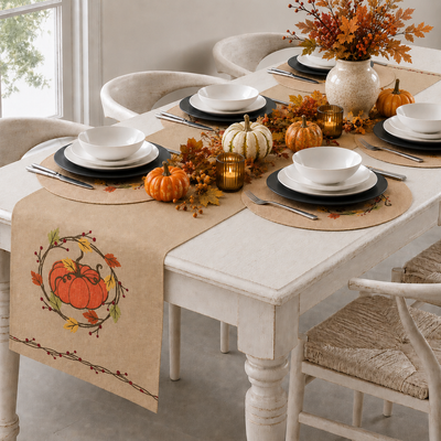 Rustic Pumpkin Wreath Polyester Placemats | Set of 4
