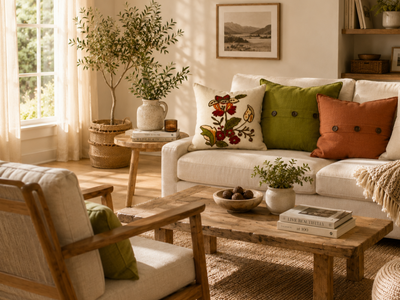 Crewel Embroidered Floral Pillows