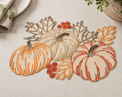 XD18804 Pumpkin Harvest Cutwork Embroidered Placemat Set of 4 14x20