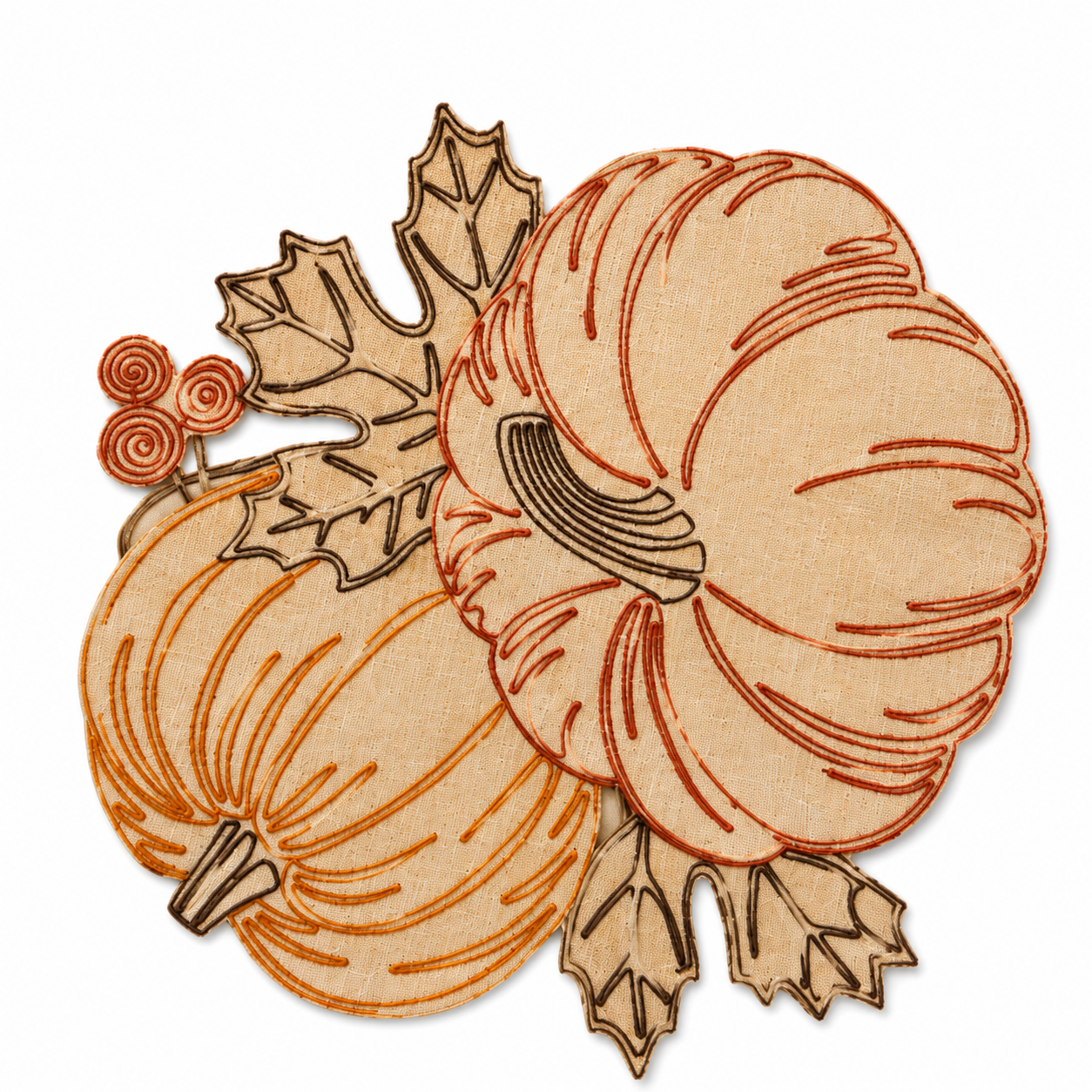 XD18804 Pumpkin Harvest Cutwork Embroidered Round Placemat Set of 4 16