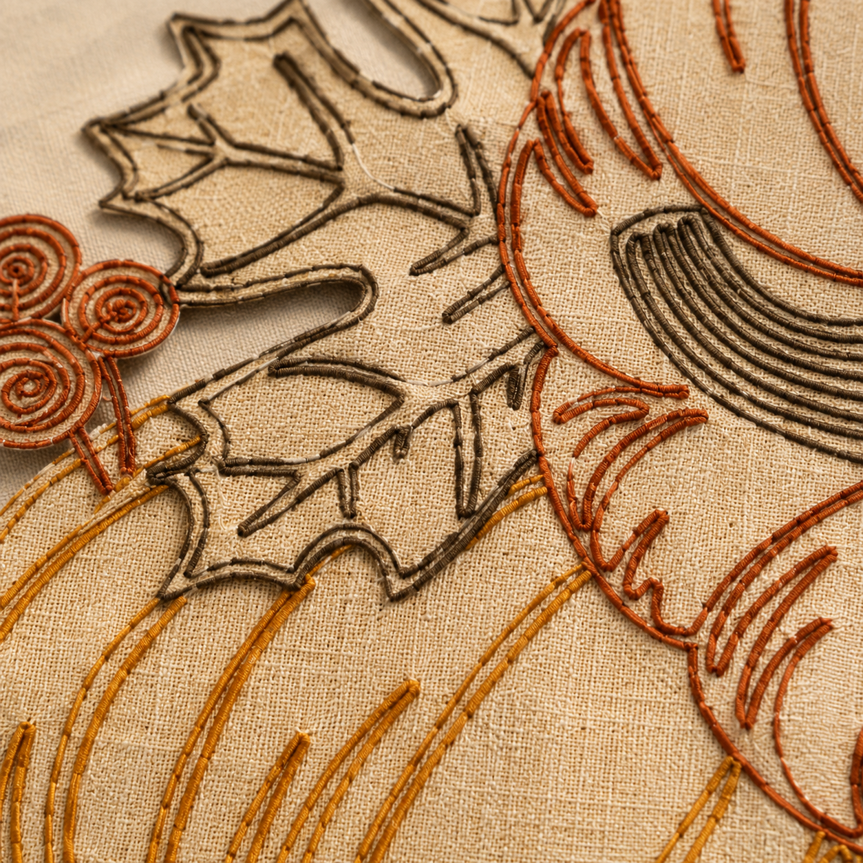 XD18804 Pumpkin Harvest Cutwork Embroidered Round Placemat Set of 4 16