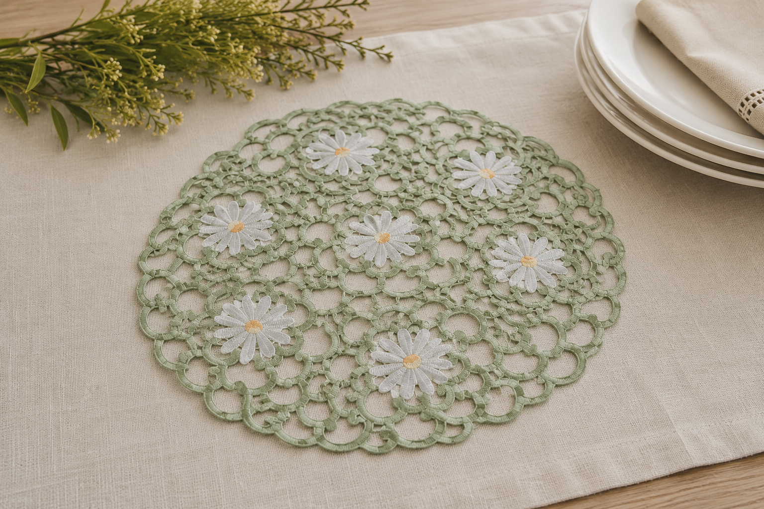 Xia Home Fashions Daisy Floral Cutwork Doilies 8 Inch Green Set of 4