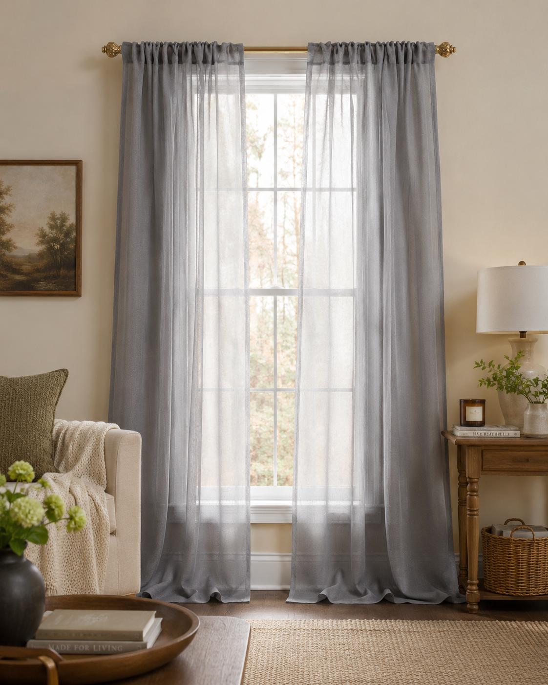 ML16605 Morning Mist Sheer Rod Pocket Curtain Panel 52x96 Gray Polyester