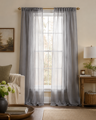 ML16605 Morning Mist Sheer Rod Pocket Curtain Panel 52x96 Gray Polyester