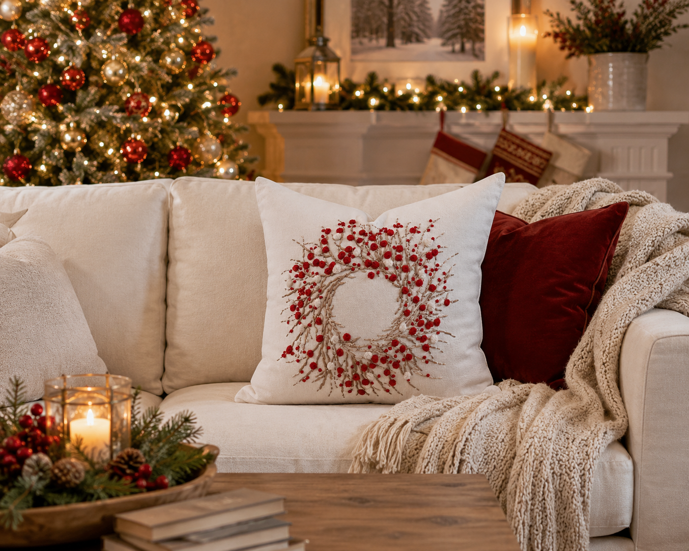 Birds on Holly Pillows