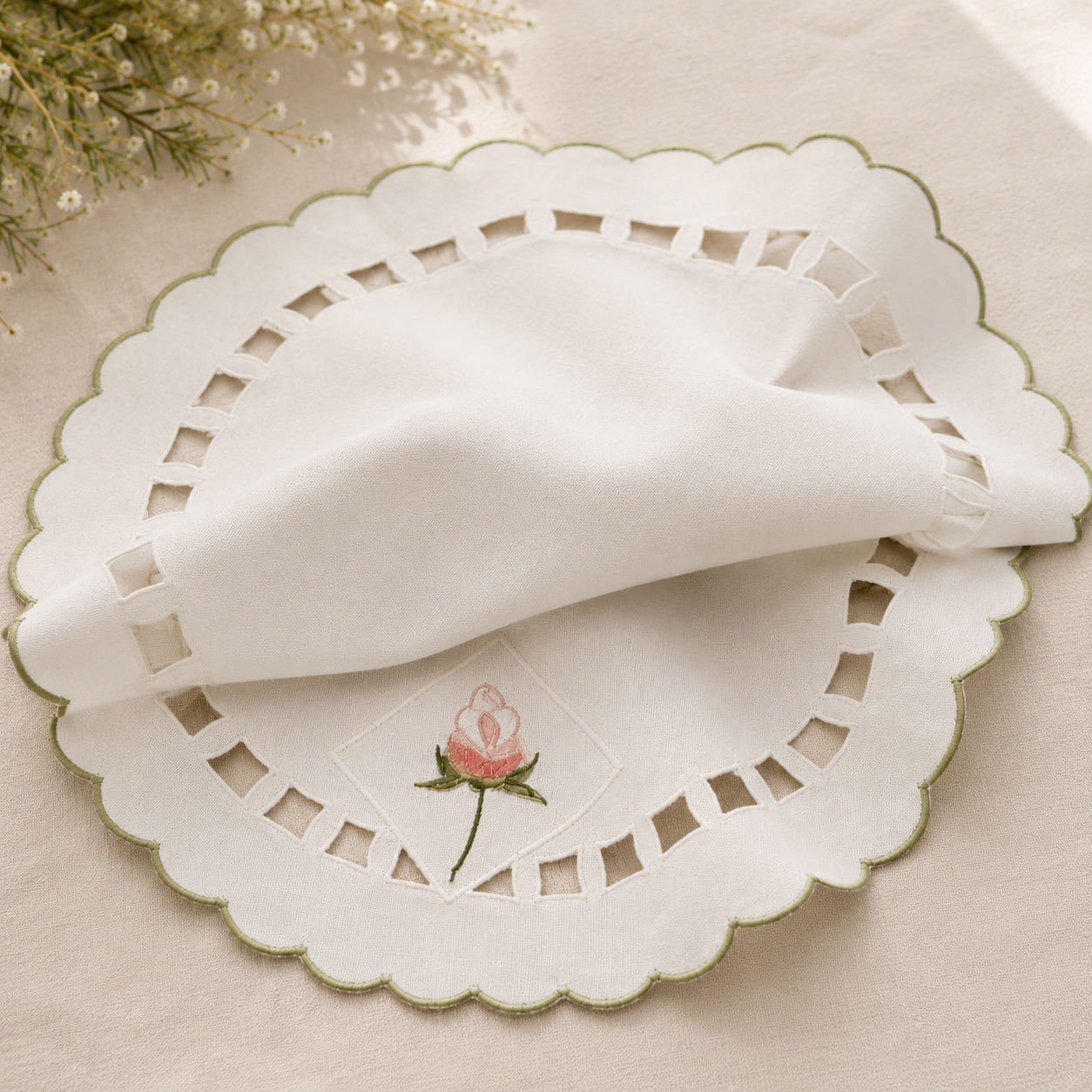 Xia Home Fashions Rose Cutwork Embroidered Doilies Set of 4 12 Round