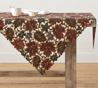 XD13019 Dainty Leaf Embroidered Cutwork Table Topper 34x34