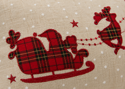 XD19881 Tartan Santa Sleigh Christmas Pillow 14x14 Linen Blend