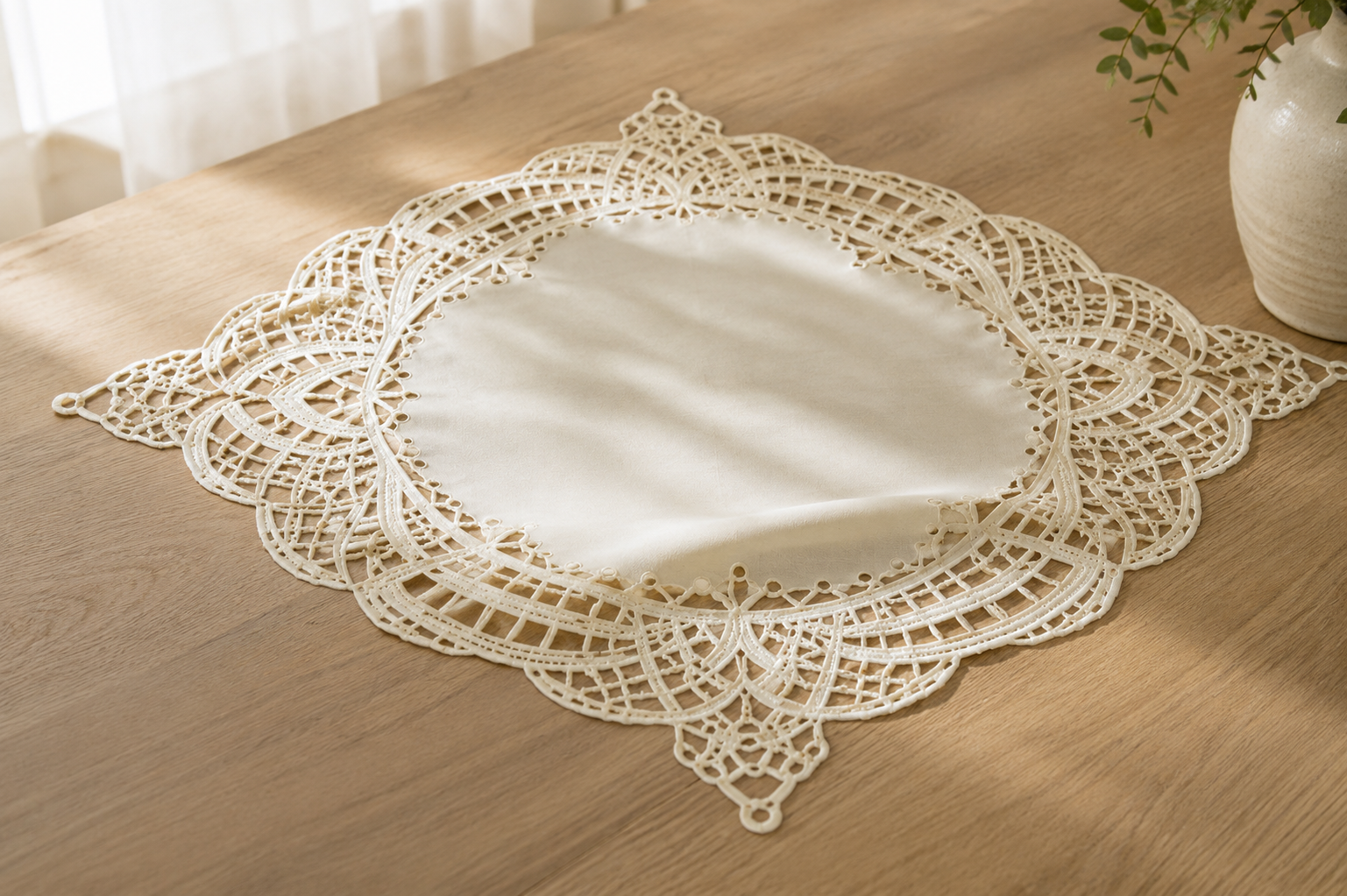 Xia Home Fashions Lace Cutwork Table Topper 36x36 Inch Ivory