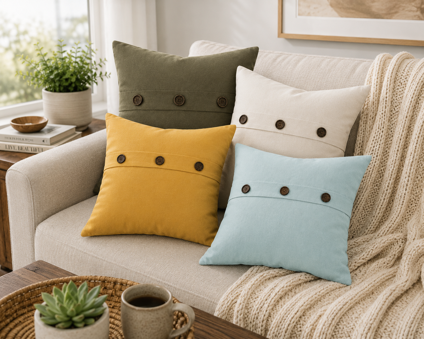 Solid Color with Buttons Pillows