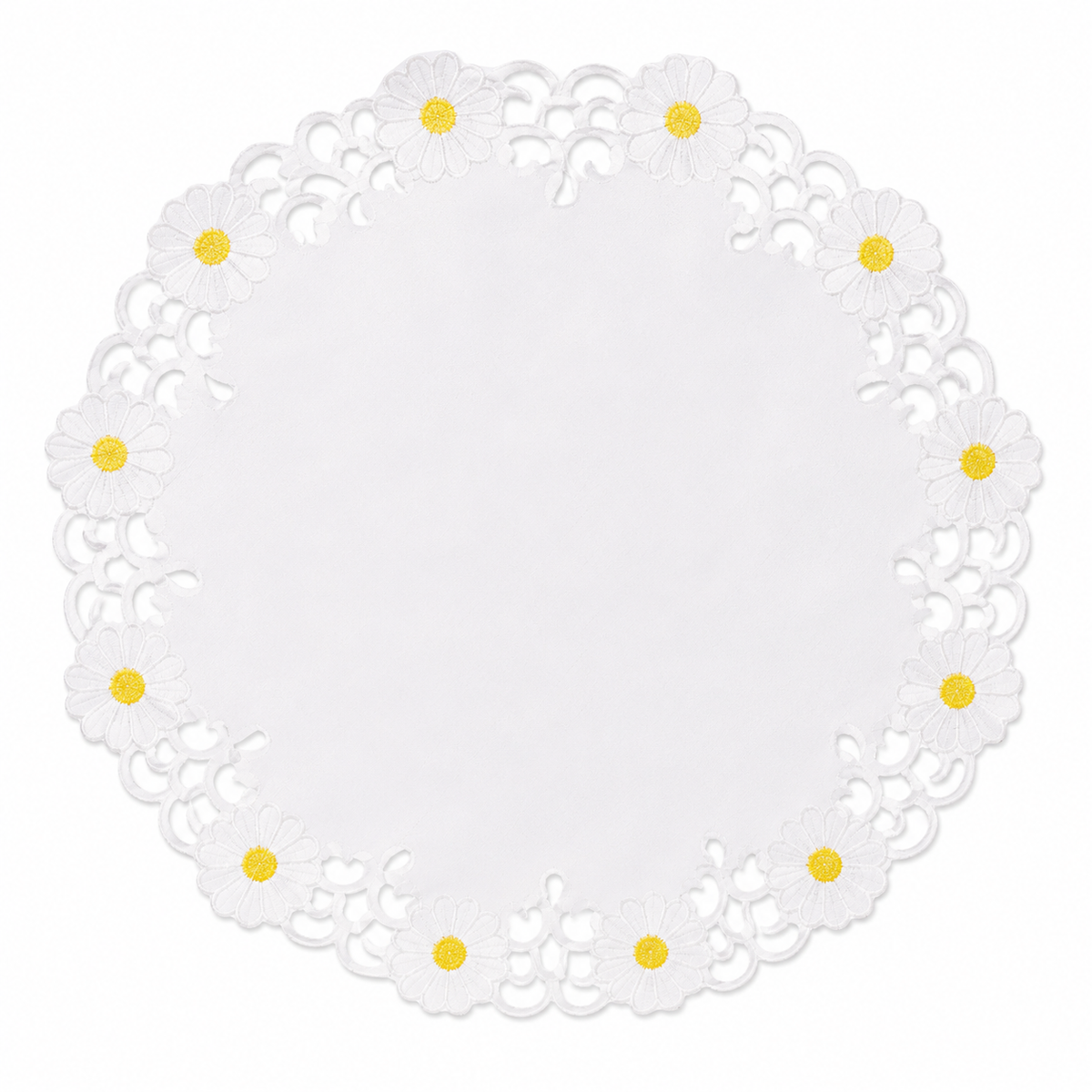 XD915727-Daisy Poliviscose Doilies Embroidered Cutwork Floral Set of 4 12 Round