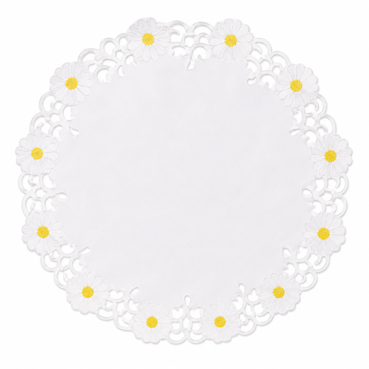 XD915727-Daisy Poliviscose Doilies Embroidered Cutwork Floral Set of 4 12 Round