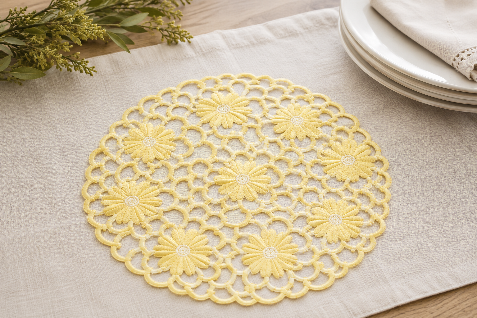 Xia Home Fashions Daisy Floral Cutwork Doilies 8 Inch Green Set of 4