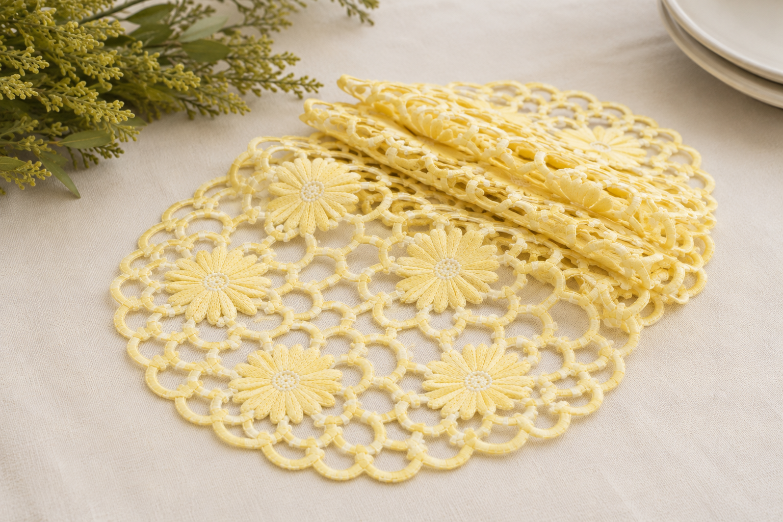 Xia Home Fashions Daisy Floral Cutwork Doilies 8 Inch Green Set of 4