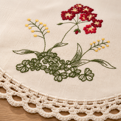 Xia Home Fashions Embroidered Floral Crochet Trim Round Doilies 12" Set of 4 Beige