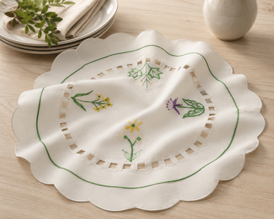Xia Home Fashions Wildflower Garden Embroidered Hemstitch Doilies Set of 4 12 Inch Round