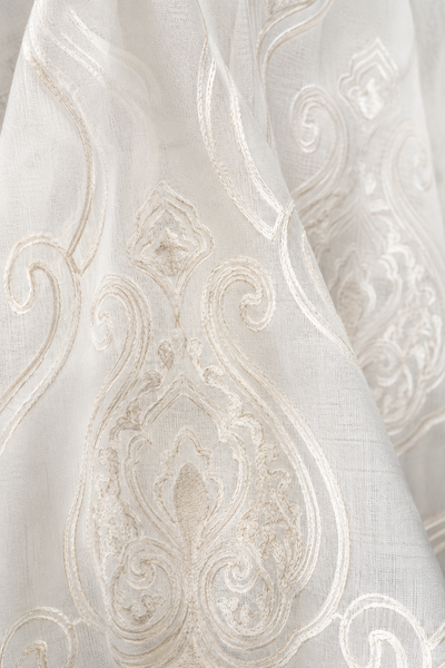 ML16229 Ella Embroidered Sheer Rod Pocket Curtain Panel 52x108 White Polyester