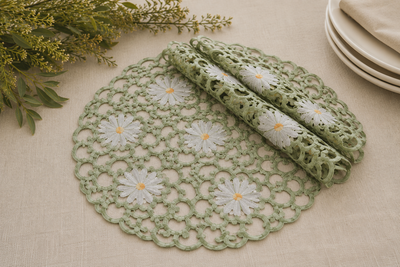 Xia Home Fashions Daisy Floral Cutwork Doilies 8 Inch Green Set of 4
