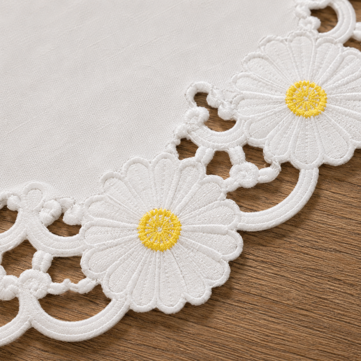 XD915727-Daisy Poliviscose Doilies Embroidered Cutwork Floral Set of 4 12 Round