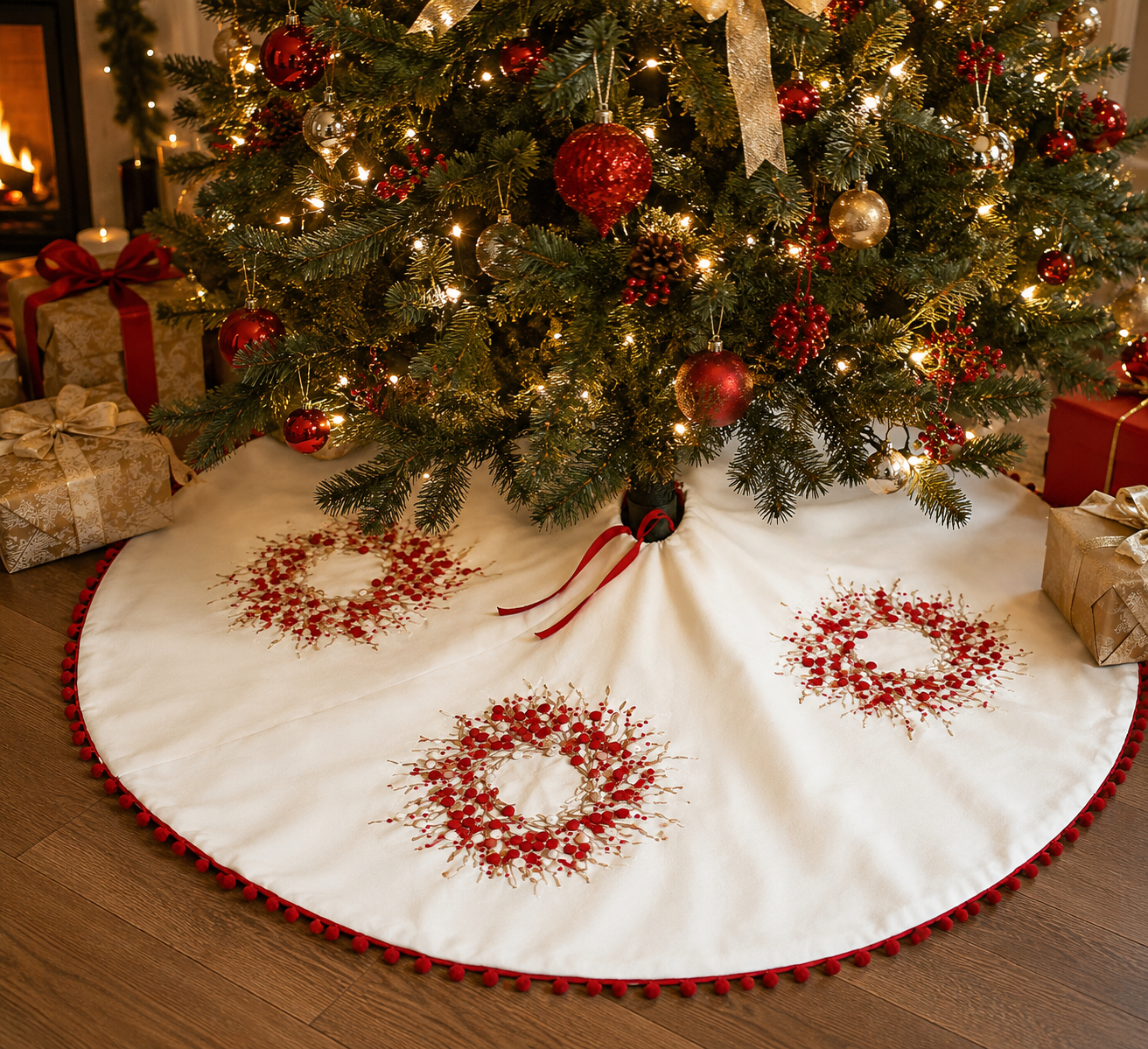 Holiday Berry Wreath Inch Tree Skirt