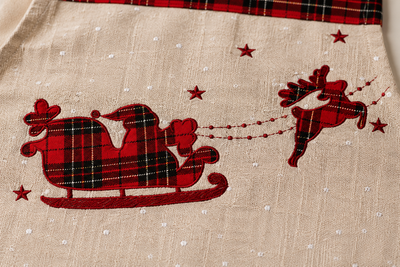 XD19881 Tartan Santa Sleigh Adult Christmas Apron 30x26 Linen Blend