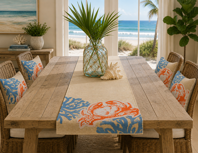 Xia Home Fashions Applique Crab Table Runner 13x72 Sand