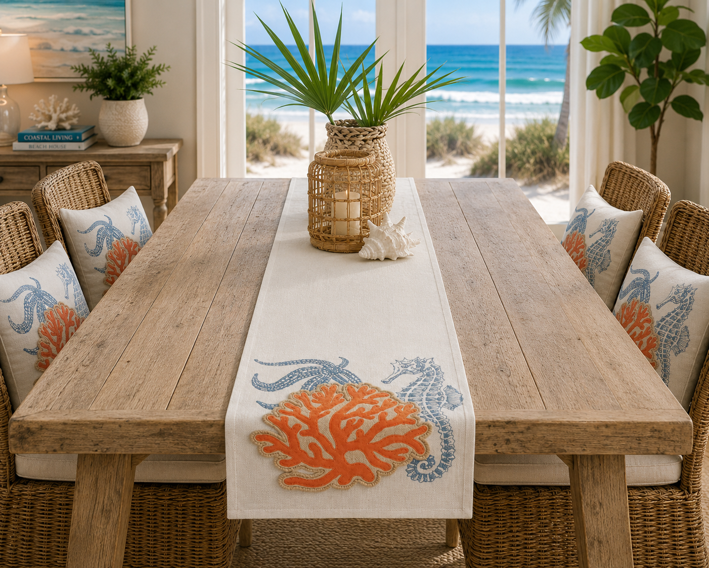 Xia Home Fashions Applique Sea Life Coral Pillow 18x18 Sand