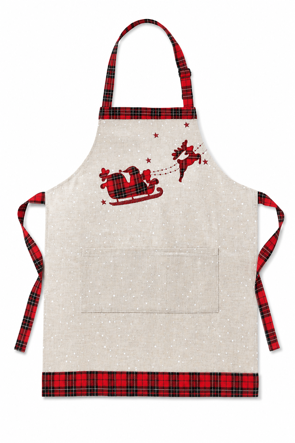 XD19881 Tartan Santa Sleigh Adult Christmas Apron 30x26 Linen Blend