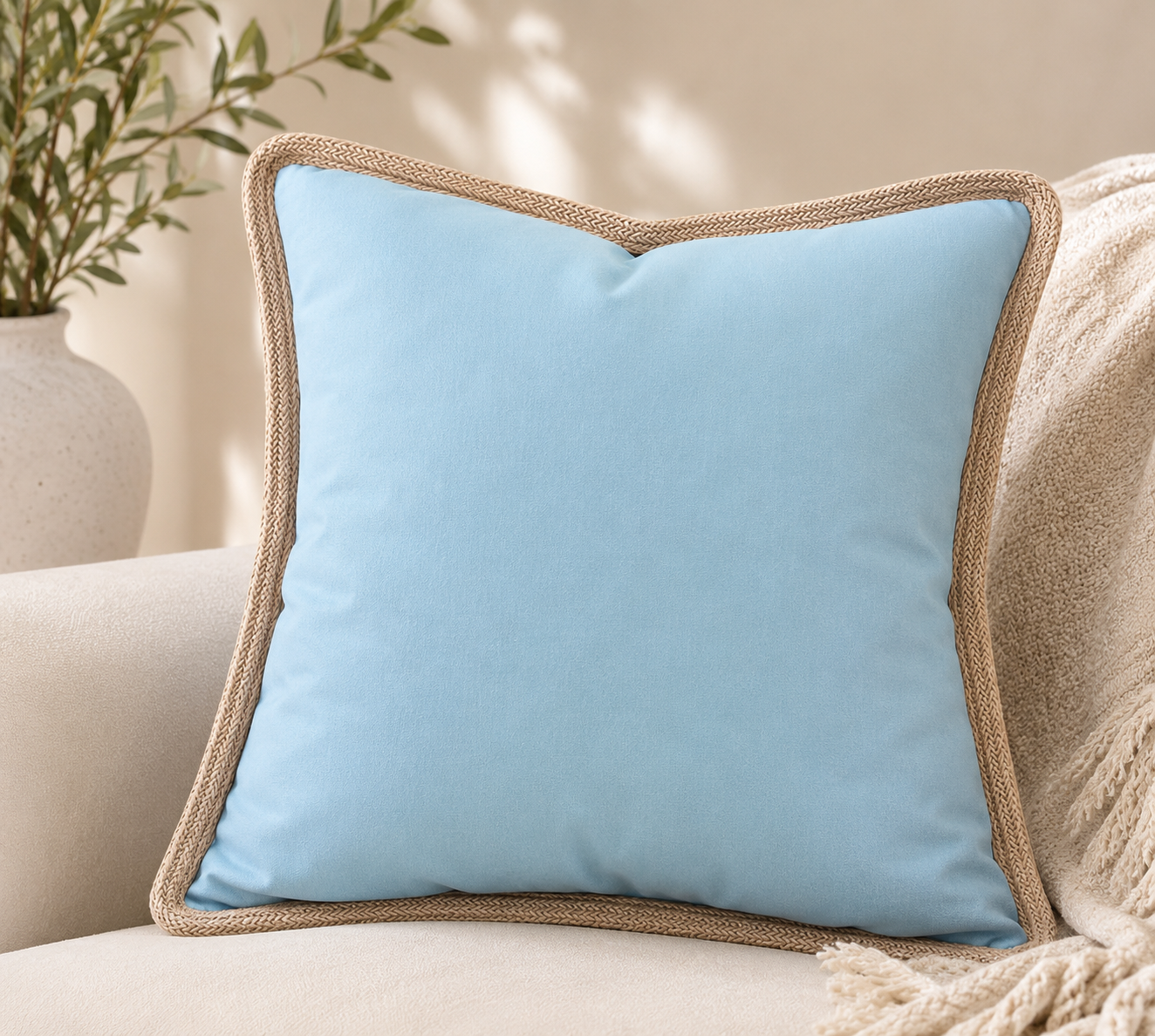 Classic Jute Trimmed Solid Pillows