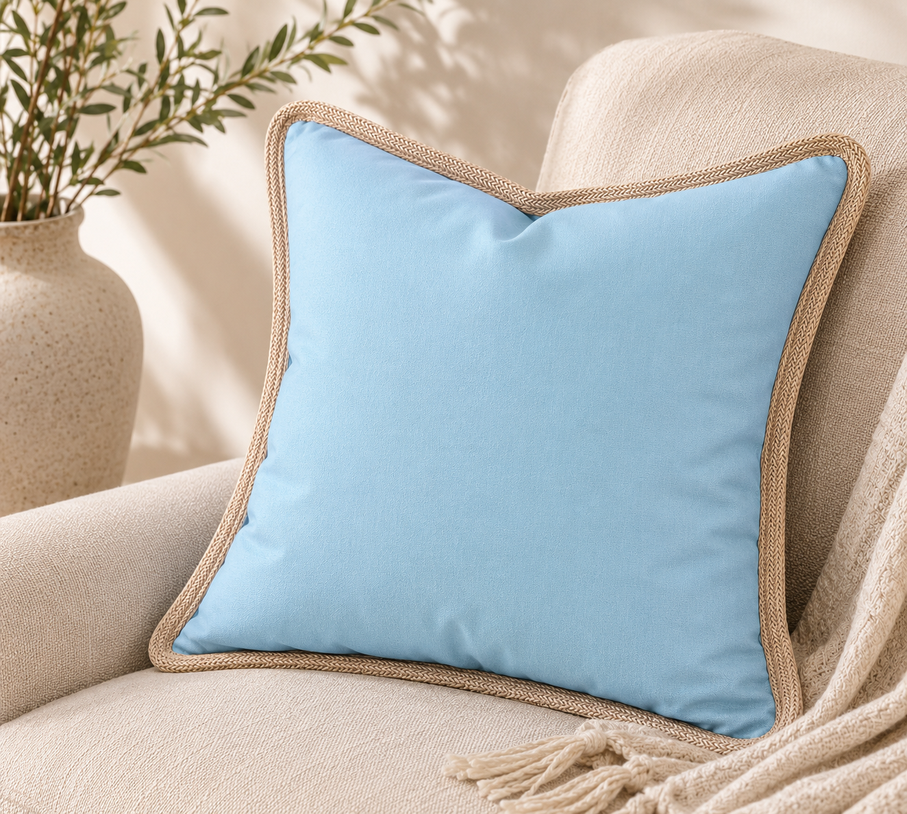 Classic Jute Trimmed Solid Pillows