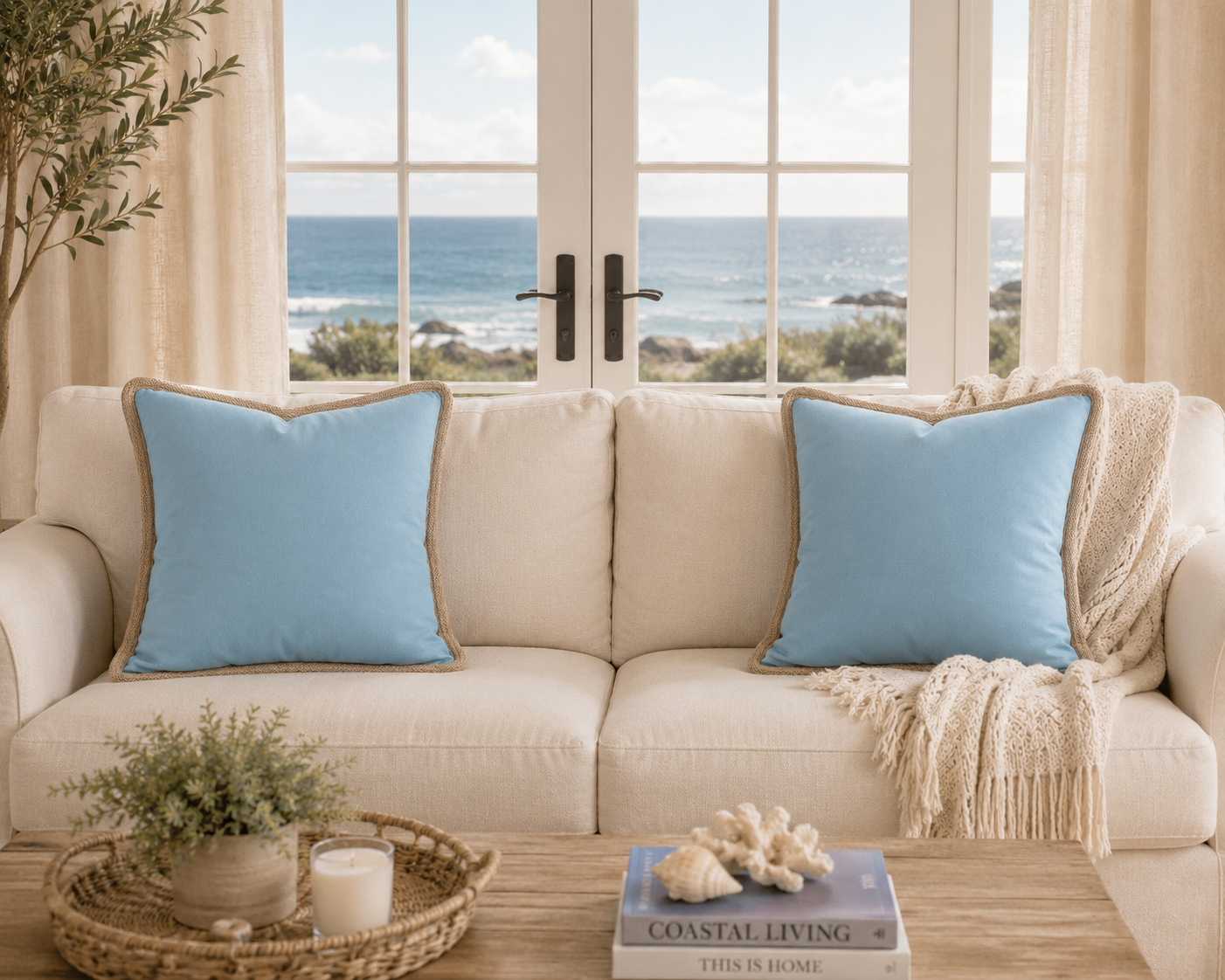 Classic Jute Trimmed Solid Pillows
