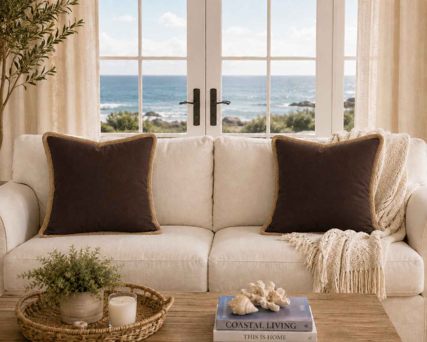 Classic Jute Trimmed Solid Pillows