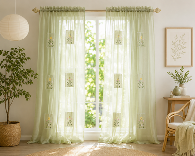 Xia Home Fashions Embroidered Sheer Curtain Panel 44 x 84 Inch Green