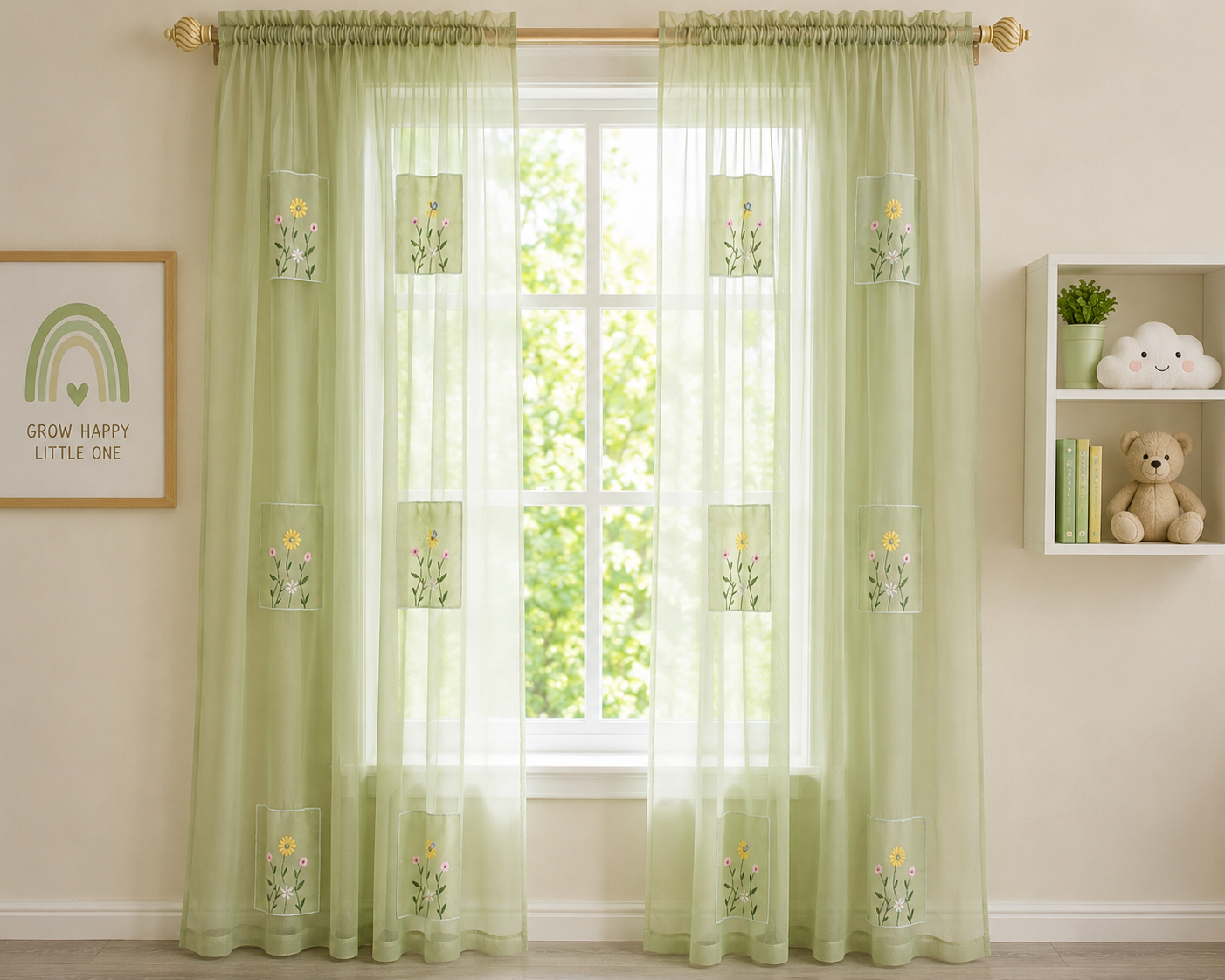 Xia Home Fashions Embroidered Sheer Curtain Panel 44 x 84 Inch Green