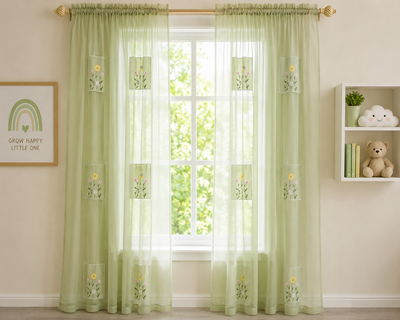 Xia Home Fashions Embroidered Sheer Curtain Panel 44 x 84 Inch Green