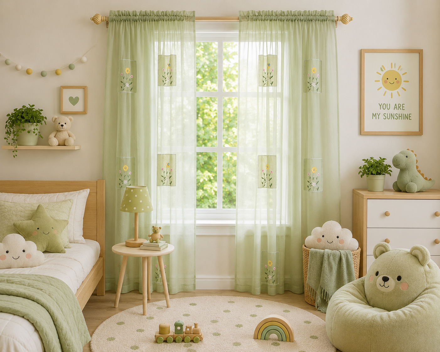 Xia Home Fashions Embroidered Sheer Curtain Panel 44 x 84 Inch Green