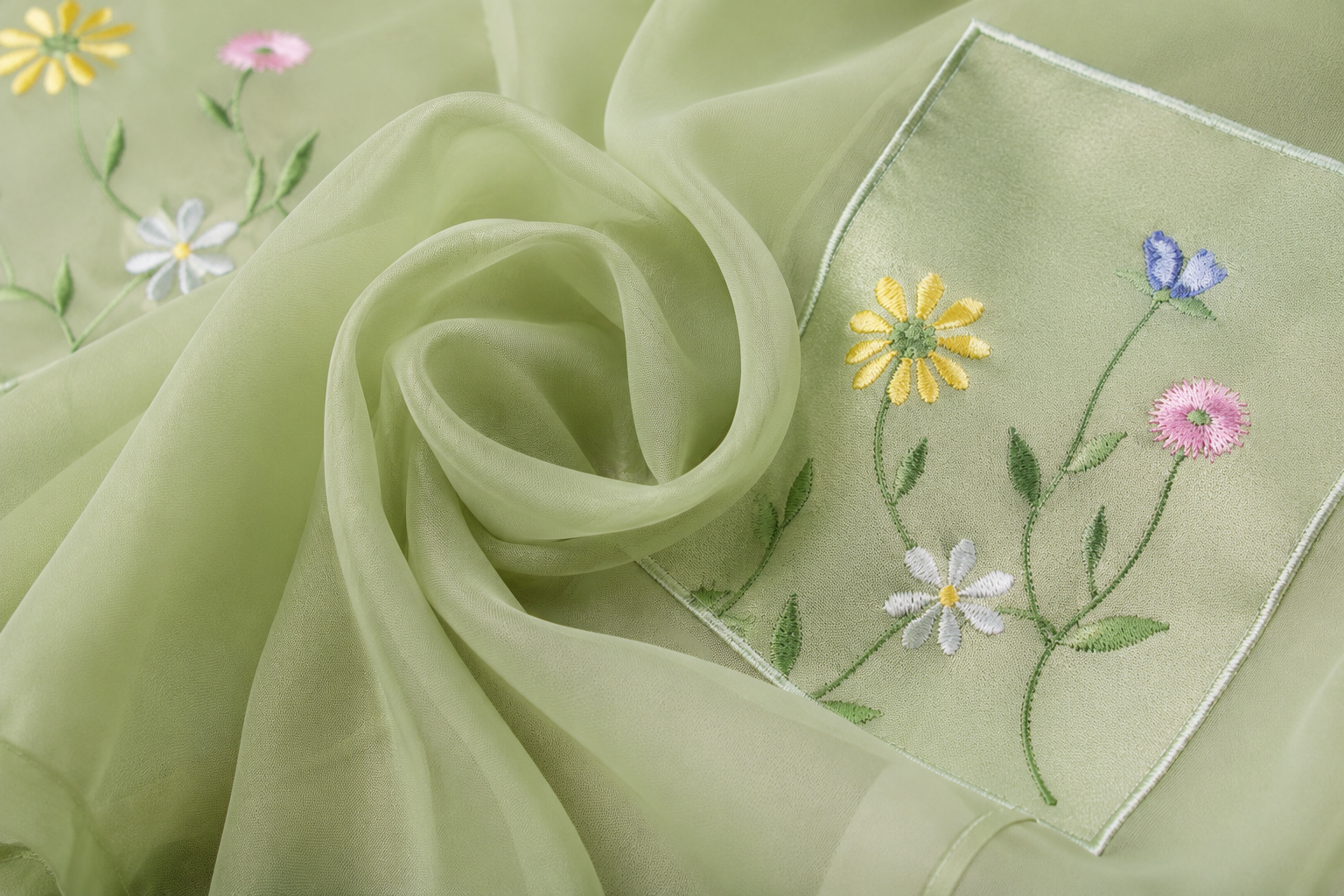 Xia Home Fashions Embroidered Sheer Curtain Panel 44 x 84 Inch Green