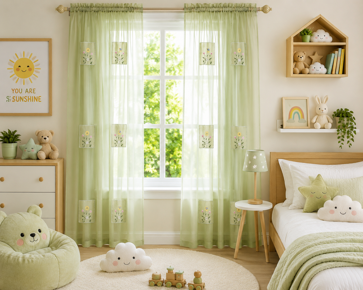 Xia Home Fashions Embroidered Sheer Curtain Panel 44 x 84 Inch Green