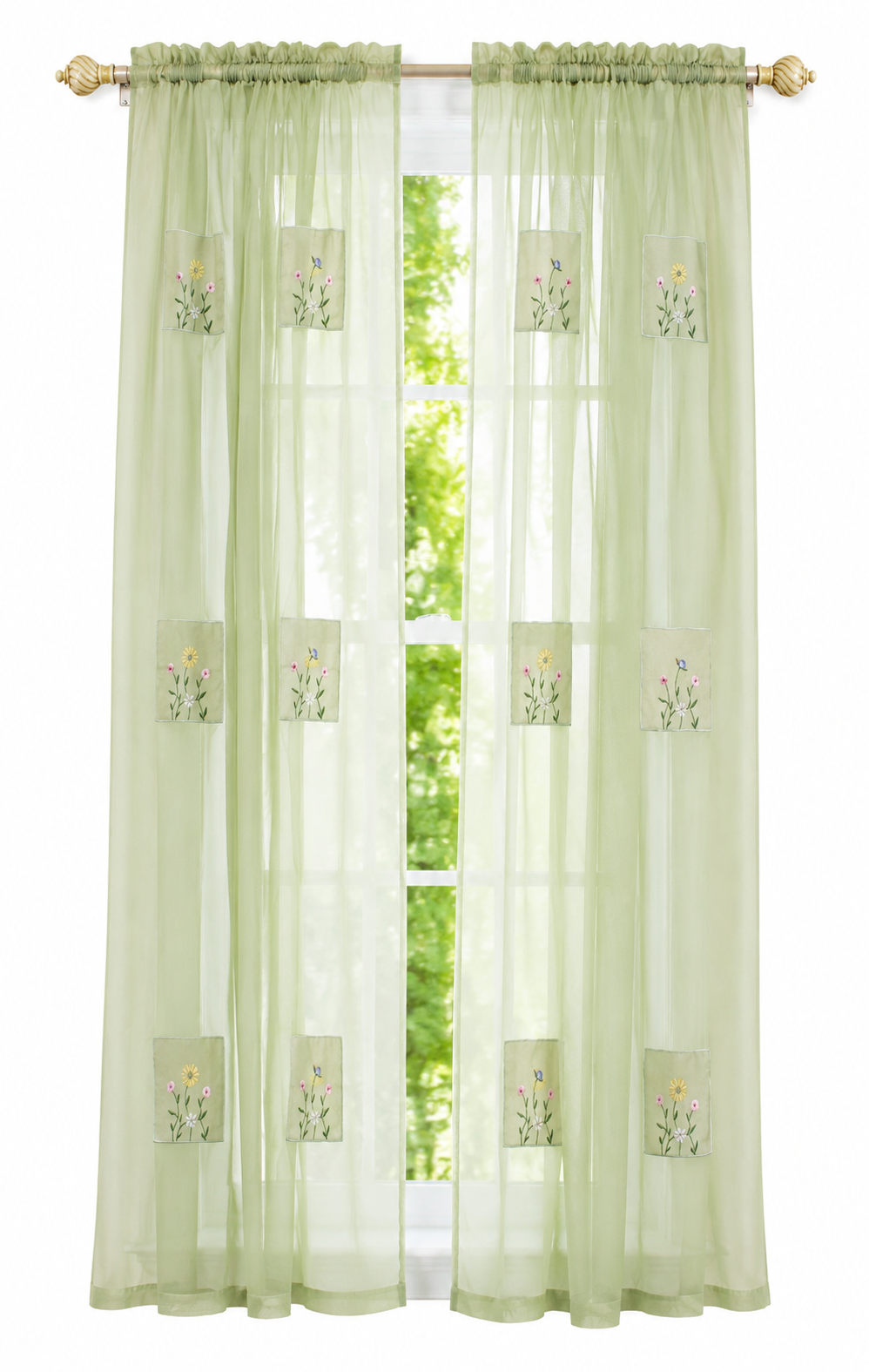 Xia Home Fashions Embroidered Sheer Curtain Panel 44 x 84 Inch Green
